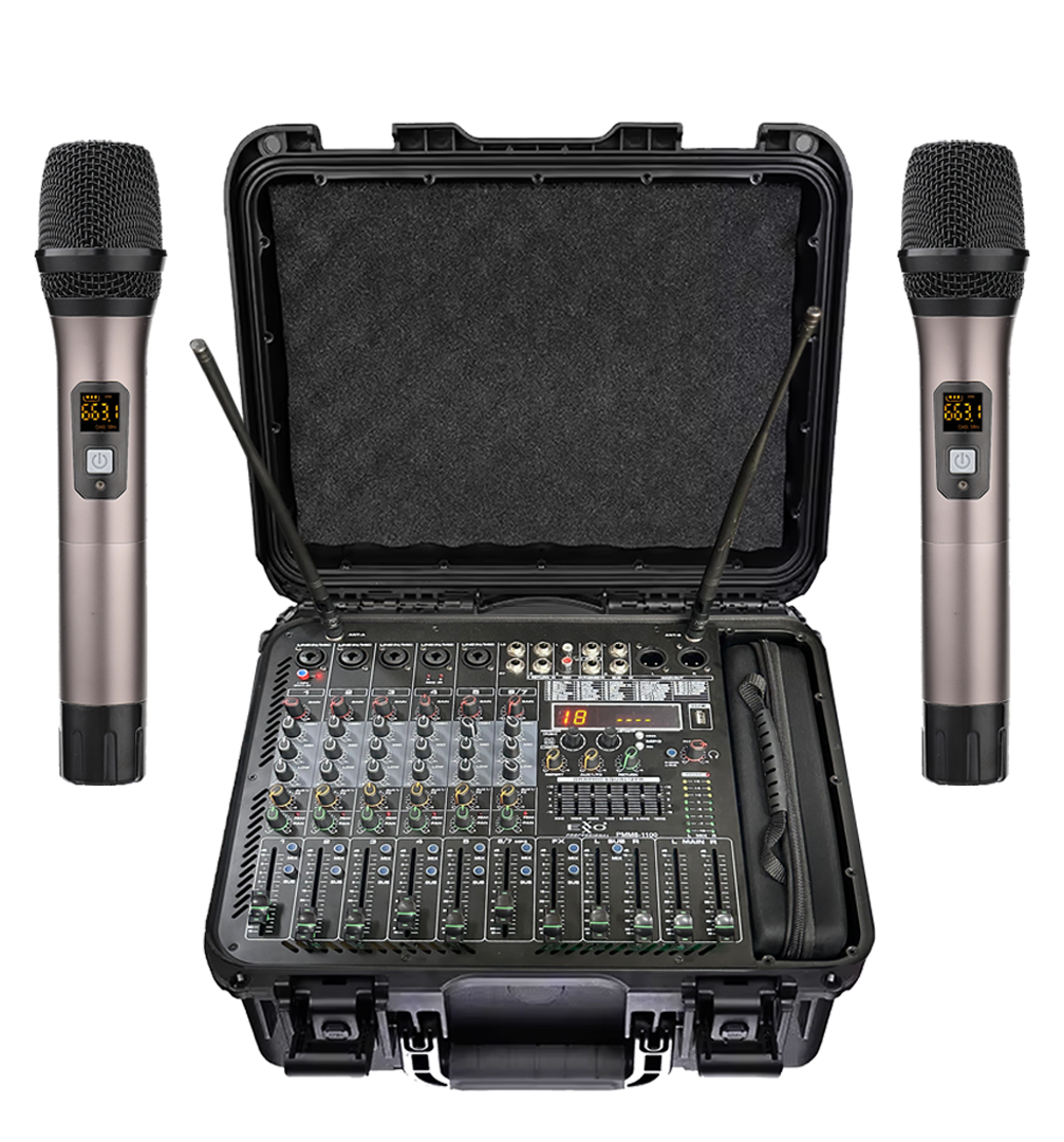Powered mixer in flight case