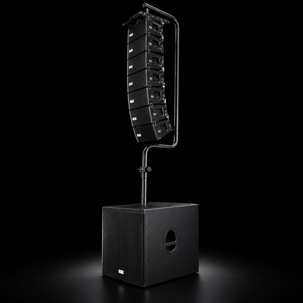 Exxo Professional MLA186 system: eight MLA6 satellites flown on a pole above the MLA18B powered subwoofer